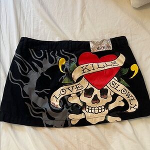 Ed Hardy Black Skirt with Gold Script